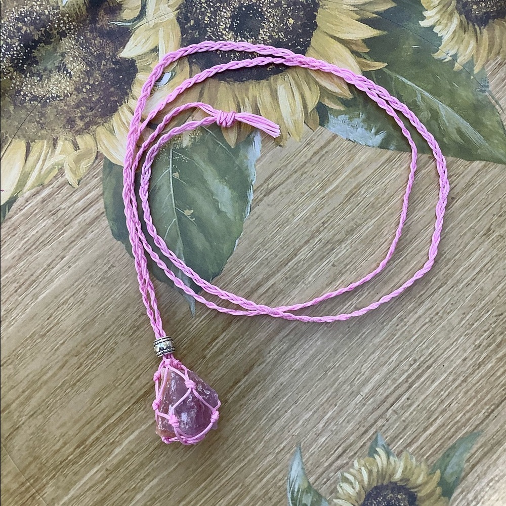Raw amethyst crystal necklace handmade macrame cage string necklace
